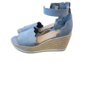 Francesca's Addilyn Espadrille Wedge Sandal Blue Faux Suede
